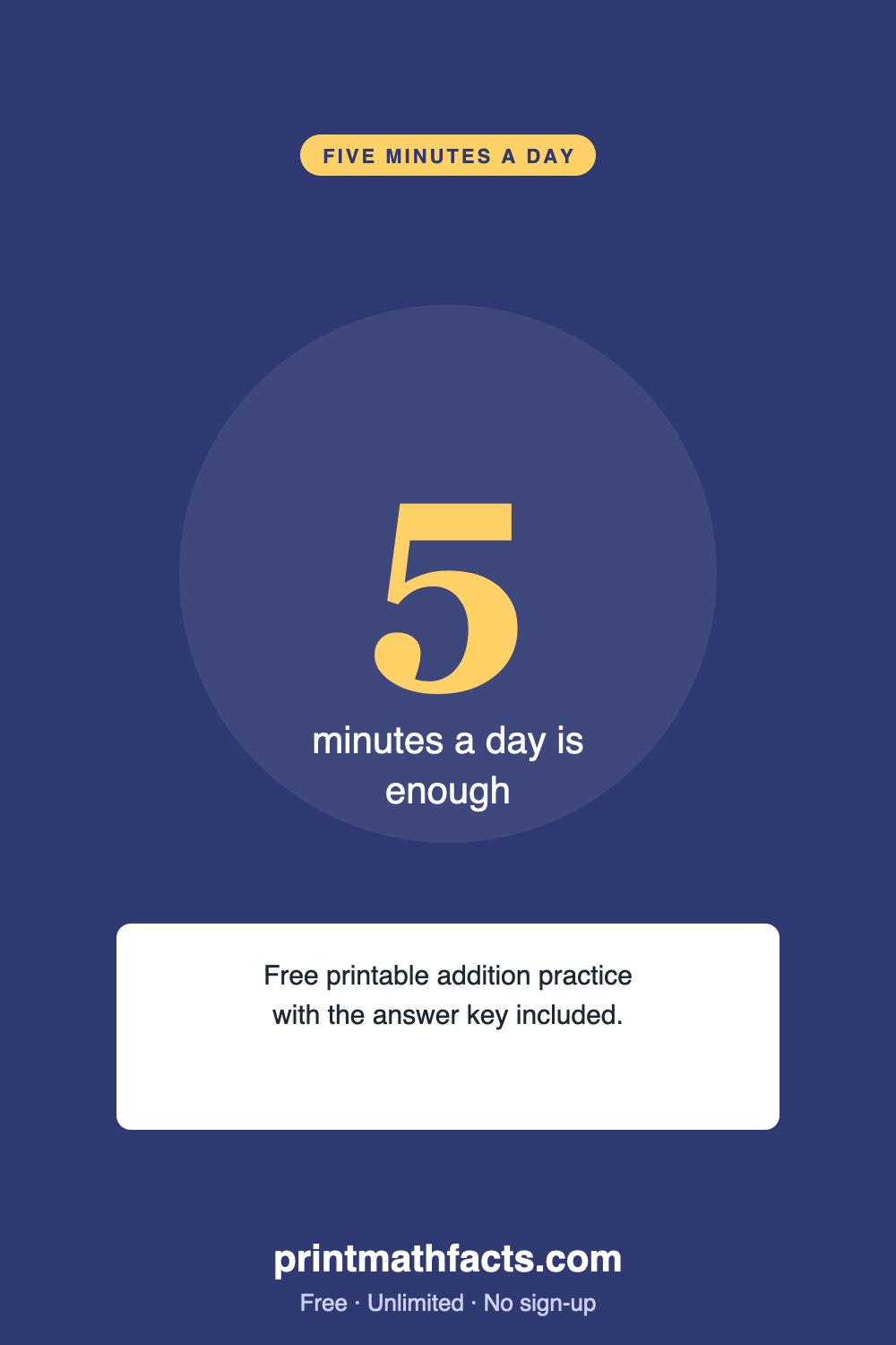 100-Problem Addition Test — 5-Minute Daily Practice, FREE Printable