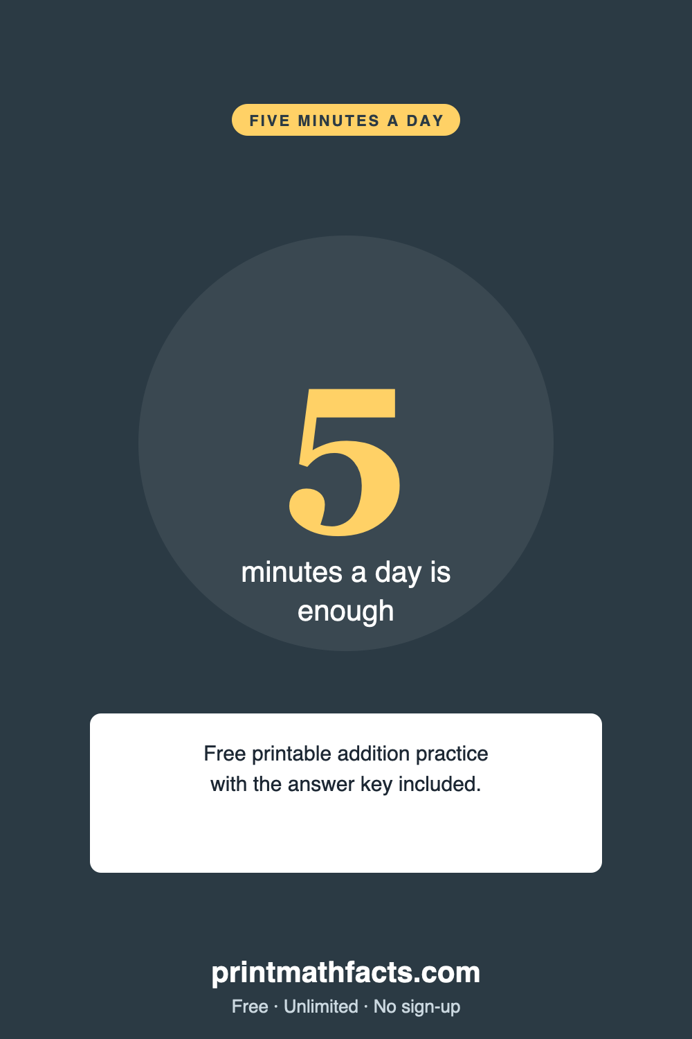 Addition Within 20 — 5-Minute Daily Practice, FREE Printable