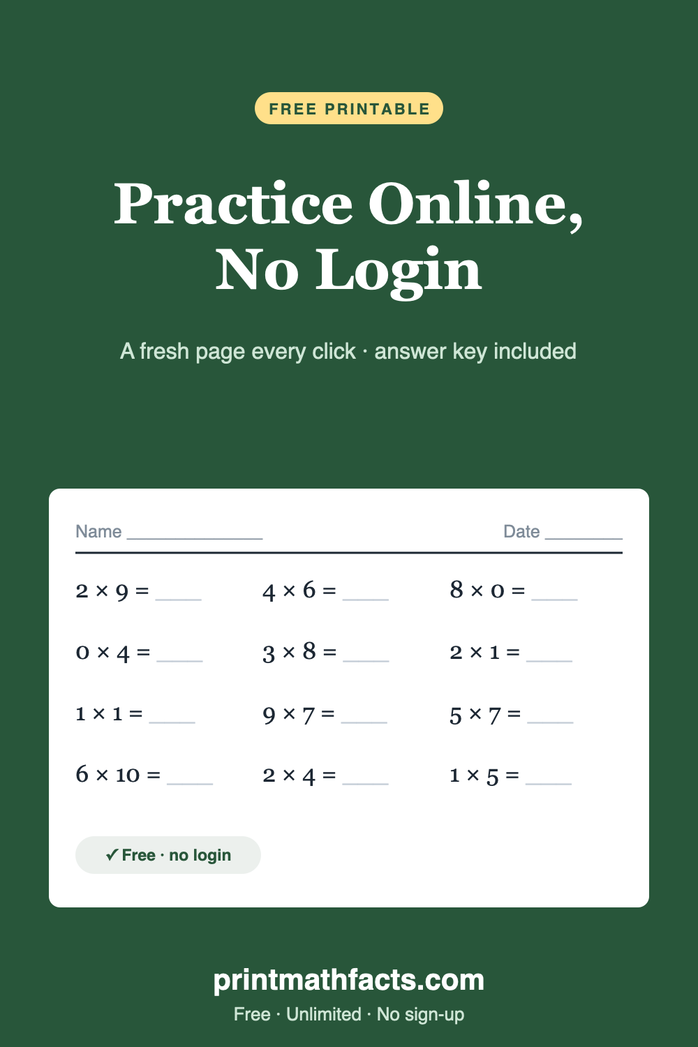 Practice Online, No Login — FREE Printable, Unlimited Versions